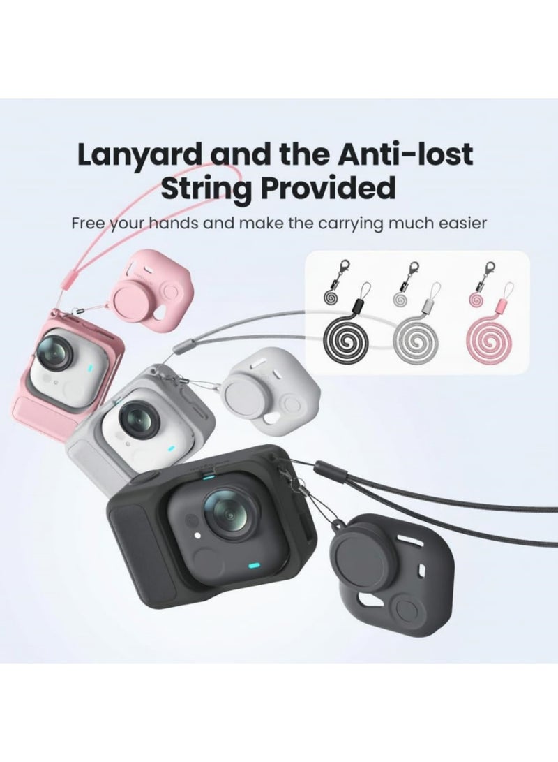 Adando Silicone Cover Set for Insta360 Go Ultra Camera, Anti-Loss Strap and Lanyard, Silicone Case for Action Pod, Protective Camera Cover for Insta360 Go Ultra, Durable and Secure (Black) - Image 4